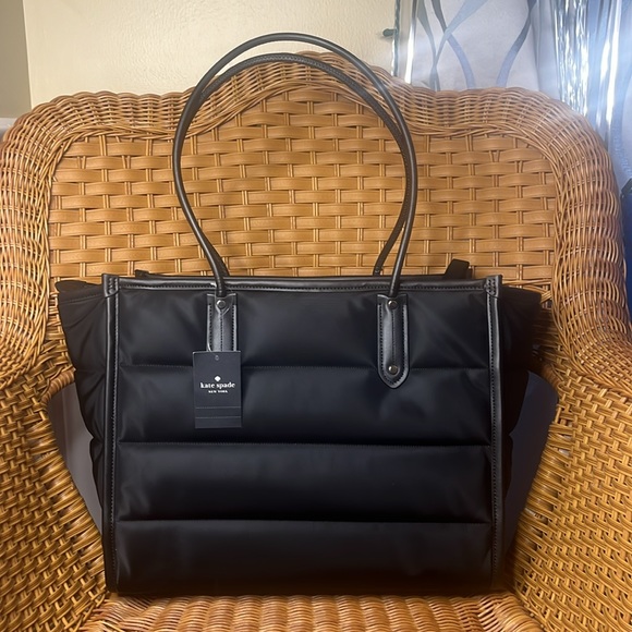 ♠️kate spade Ella Nylon Puffy Quilted Extra Large XL Tote Bag, Black NWT - Picture 11 of 15